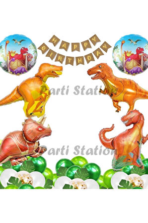 Orman Tema Jurassic Park Dinozor Konsept Yeşil Rakam Balon 9 Yaş Dev Balonlu Doğum Günü Balon Set
