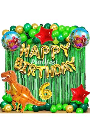 Dinazor 6 Yaş Balon Seti Dinosaur Konsept Helyum Balon Set Şimşek Dinazor Doğum Günü Set