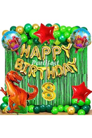 Dinazor 8 Yaş Balon Seti Dinosaur Konsept Helyum Balon Set Şimşek Dinazor Doğum Günü Set