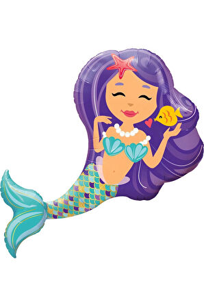 Mermaid Deniz Kızı 9 Yaş Balon Set Deniz Kızı Konsept Balon ve Mor Renk Rakam Balon