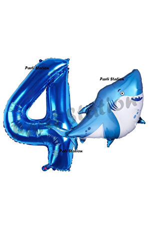 Köpek Balığı Balon 2 Yaş Doğum Günü Balon Set Köpek Balığı Konsept Balon ve Lacivert Rakam Balon