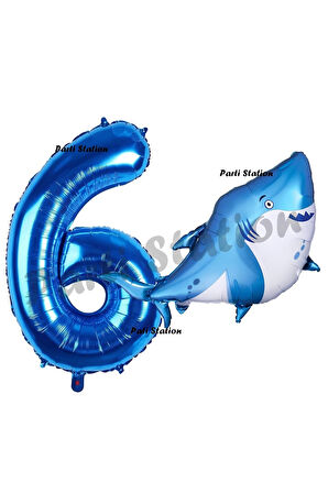 Köpek Balığı Balon 2 Yaş Doğum Günü Balon Set Köpek Balığı Konsept Balon ve Lacivert Rakam Balon