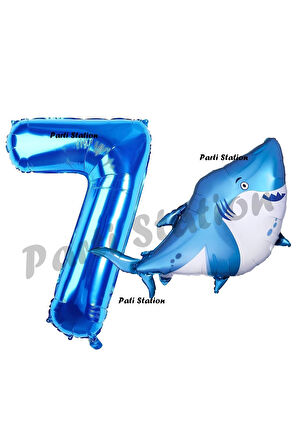 Köpek Balığı Balon 2 Yaş Doğum Günü Balon Set Köpek Balığı Konsept Balon ve Lacivert Rakam Balon