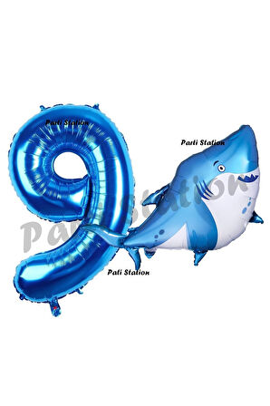 Köpek Balığı Balon 2 Yaş Doğum Günü Balon Set Köpek Balığı Konsept Balon ve Lacivert Rakam Balon