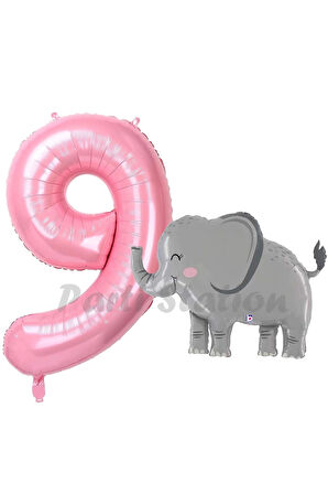 Sevimli Fil Balon 4 Yaş Doğum Günü Balon Set Safari Konsept Fil Balon ve Pembe Renk Rakam Balon