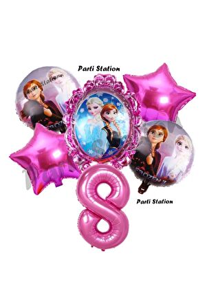 Karlar Ülkesi Frozen Elsa 8 Yaş Doğum Günü Konsept Balon Set Frozen Elsa Pembe Renk Doğum Günü Seti