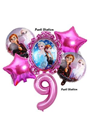 Karlar Ülkesi Frozen Elsa 9 Yaş Doğum Günü Konsept Balon Set Frozen Elsa Pembe Renk Doğum Günü Seti
