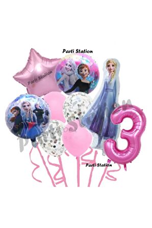 Karlar Ülkesi Frozen Elsa 3 Yaş Pembe Renk Doğum Günü Konsept Balon Set Frozen Elsa Doğum Günü Seti