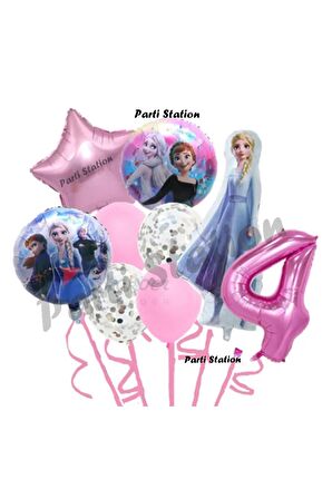 Karlar Ülkesi Frozen Elsa 4 Yaş Pembe Renk Doğum Günü Konsept Balon Set Frozen Elsa Doğum Günü Seti