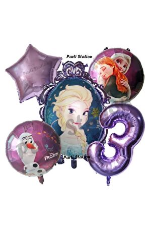 Frozen Karlar Ülkesi Elsa Konsept Mor Doğum Günü Balon Set 3 Yaş Elsa Karlar Ülkesi Balon Set