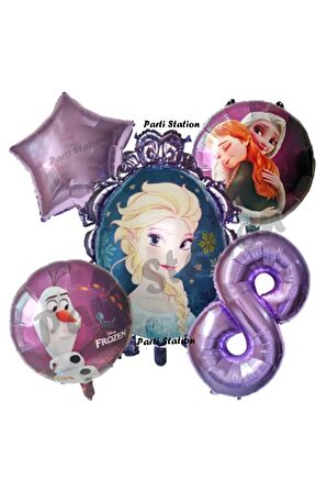 Frozen Karlar Ülkesi Elsa Konsept Mor Doğum Günü Balon Set 8 Yaş Elsa Karlar Ülkesi Balon Set