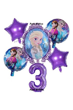 Frozen Karlar Ülkesi Elsa Konsept Doğum Günü Balon Set 3 Yaş Elsa Karlar Ülkesi Mor Balon Set