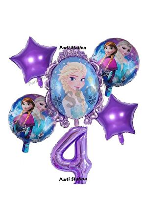 Frozen Karlar Ülkesi Elsa Konsept Doğum Günü Balon Set 4 Yaş Elsa Karlar Ülkesi Mor Balon Set