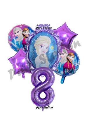 Frozen Karlar Ülkesi Elsa Konsept Doğum Günü Balon Set 8 Yaş Elsa Karlar Ülkesi Mor Balon Set