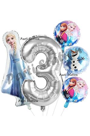 Frozen Balon 1 Yaş Doğum Günü Set Frozen Elsa Karlar Ülkesi Konsept Balon ve Gümüş Rakam Balon