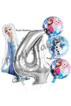 Frozen Balon 1 Yaş Doğum Günü Set Frozen Elsa Karlar Ülkesi Konsept Balon ve Gümüş Rakam Balon