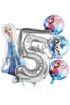 Frozen Balon 1 Yaş Doğum Günü Set Frozen Elsa Karlar Ülkesi Konsept Balon ve Gümüş Rakam Balon