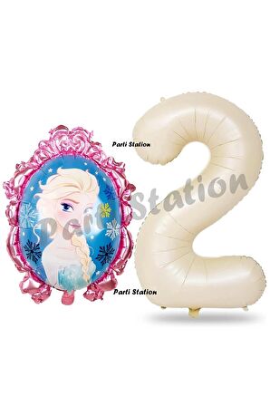 Frozen Balon 2 Yaş Doğum Günü Set Karlar Ülkesi Konsept Balon ve Krem Rakam Balon Doğum Günü Set
