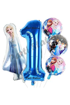 Frozen Balon 1 Yaş Doğum Günü Set Frozen Elsa Karlar Ülkesi Konsept Balon ve Lacivert Rakam Balon
