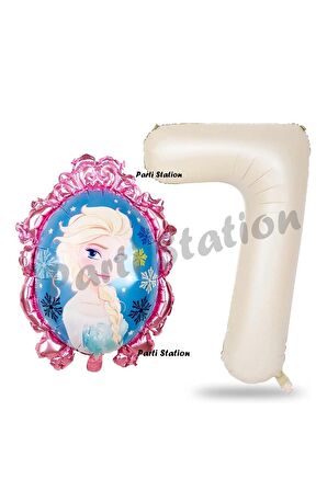 Frozen Balon 7 Yaş Doğum Günü Set Karlar Ülkesi Konsept Balon ve Krem Rakam Balon Doğum Günü Set