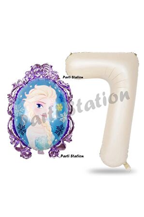 Frozen Balon 7 Yaş Doğum Günü Set Frozen Elsa Konsept Balon ve Krem Rakam Balon Doğum Günü Set