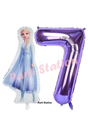 Elsa Frozen Balon 1 Yaş Doğum Günü Set Frozen Karlar Ülkesi Konsept Balon ve Mor Rakam Balon