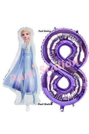 Elsa Frozen Balon 1 Yaş Doğum Günü Set Frozen Karlar Ülkesi Konsept Balon ve Mor Rakam Balon