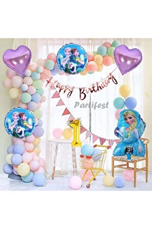 Frozen Elsa 1 Yaş Balon Seti Karlar Ülkesi Konsept Helyum Balon Set Frozen Elsa Doğum Günü Set