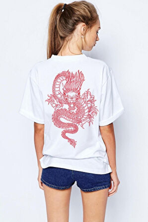 Dragon Baskılı Beyaz Tshirt