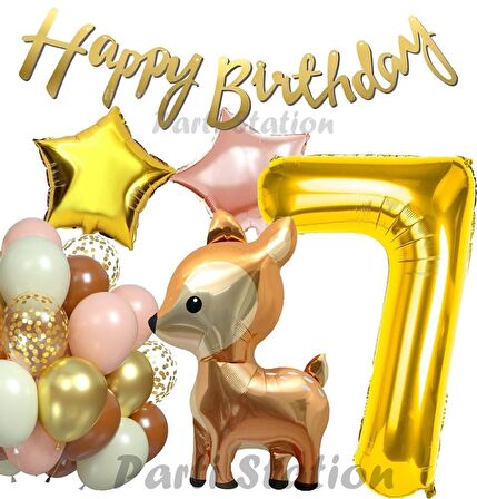 Woodland Geyik 7 Yaş Folyo Balon Set Ceylan Geyik Doğum Günü Parti Balon Set Geyik Konsept Balon Set