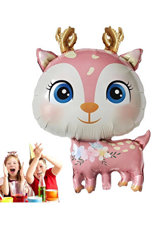 Sevimli Geyik 7 Yaş Balon Set Ceylan Balon Woodland Konsept Geyik Balon ve Pembe Renk Rakam Balon