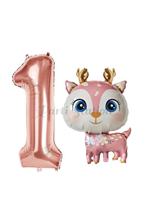 Sevimli Geyik 6 Yaş Balon Set Ceylan Balon Woodland Konsept Geyik Balon ve Rosegold Renk Rakam Balon