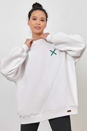 Trend Nice Oversize Be Contrary Beyaz Sweatshirt