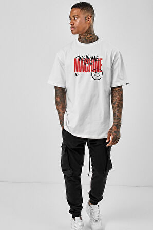 Sc Plus Oversize Machine Baskılı Beyaz Tshirt