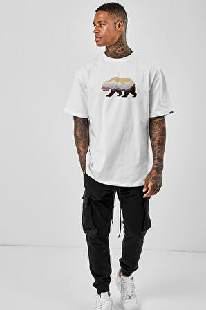 Sc Plus Oversize Colorful Bear Baskılı Beyaz Tshirt