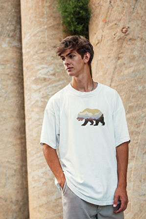 Sc Plus Oversize Colorful Bear Baskılı Beyaz Tshirt