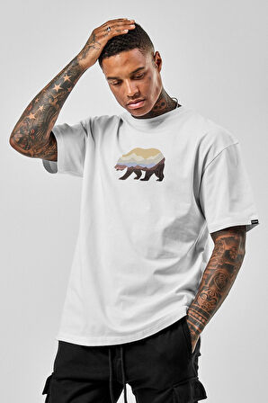 Sc Plus Oversize Colorful Bear Baskılı Beyaz Tshirt