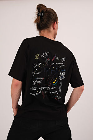 Oversize Cool Dude Baskılı Siyah Tshirt