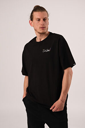 Oversize Cool Dude Baskılı Siyah Tshirt