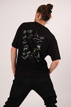 Oversize Cool Dude Baskılı Siyah Tshirt