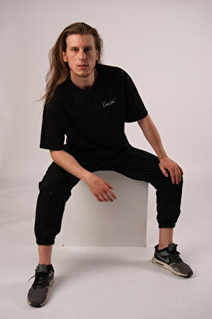 Oversize Cool Dude Baskılı Siyah Tshirt