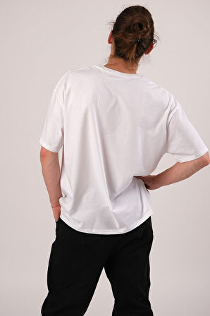 Oversize Nope Baskılı Beyaz Tshirt