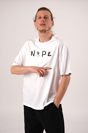 Oversize Nope Baskılı Beyaz Tshirt