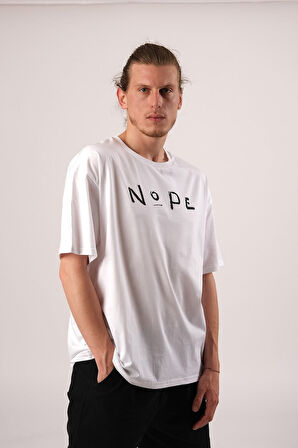 Oversize Nope Baskılı Beyaz Tshirt