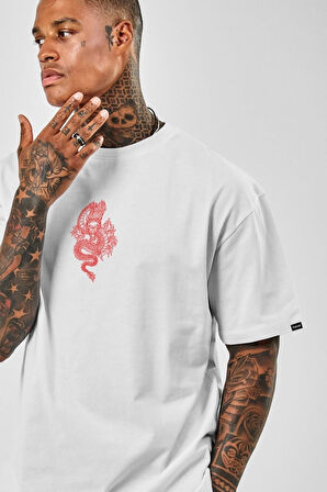 Dragon Baskılı Beyaz Tshirt