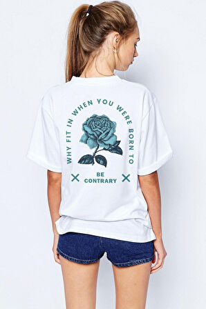 Oversize Erkek Beyaz Be Coutrary Baskılı T-shirt