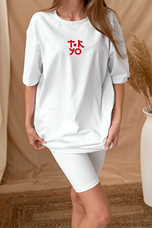 Oversize Tokyo Baskılı Beyaz Tshirt