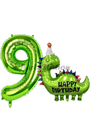 Dinozor Balon 7 Yaş Balon Set Dinozor Konsept Balon ve Yeşil Renk Rakam Balon