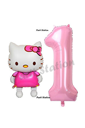 Hello Kitty 9 Yaş Balon ve Pembe Rakam Balon Doğum Günü Parti Set Hello Kitty Kedi Balon