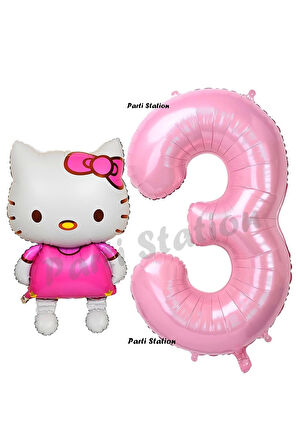 Hello Kitty 9 Yaş Balon ve Pembe Rakam Balon Doğum Günü Parti Set Hello Kitty Kedi Balon